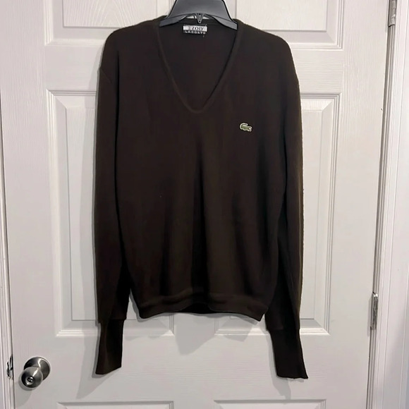 Mens Izod Lacoste Vintage Brown Pullover V-Neck Sweater - Size 2XL (PTP 25”) - Picture 1 of 5